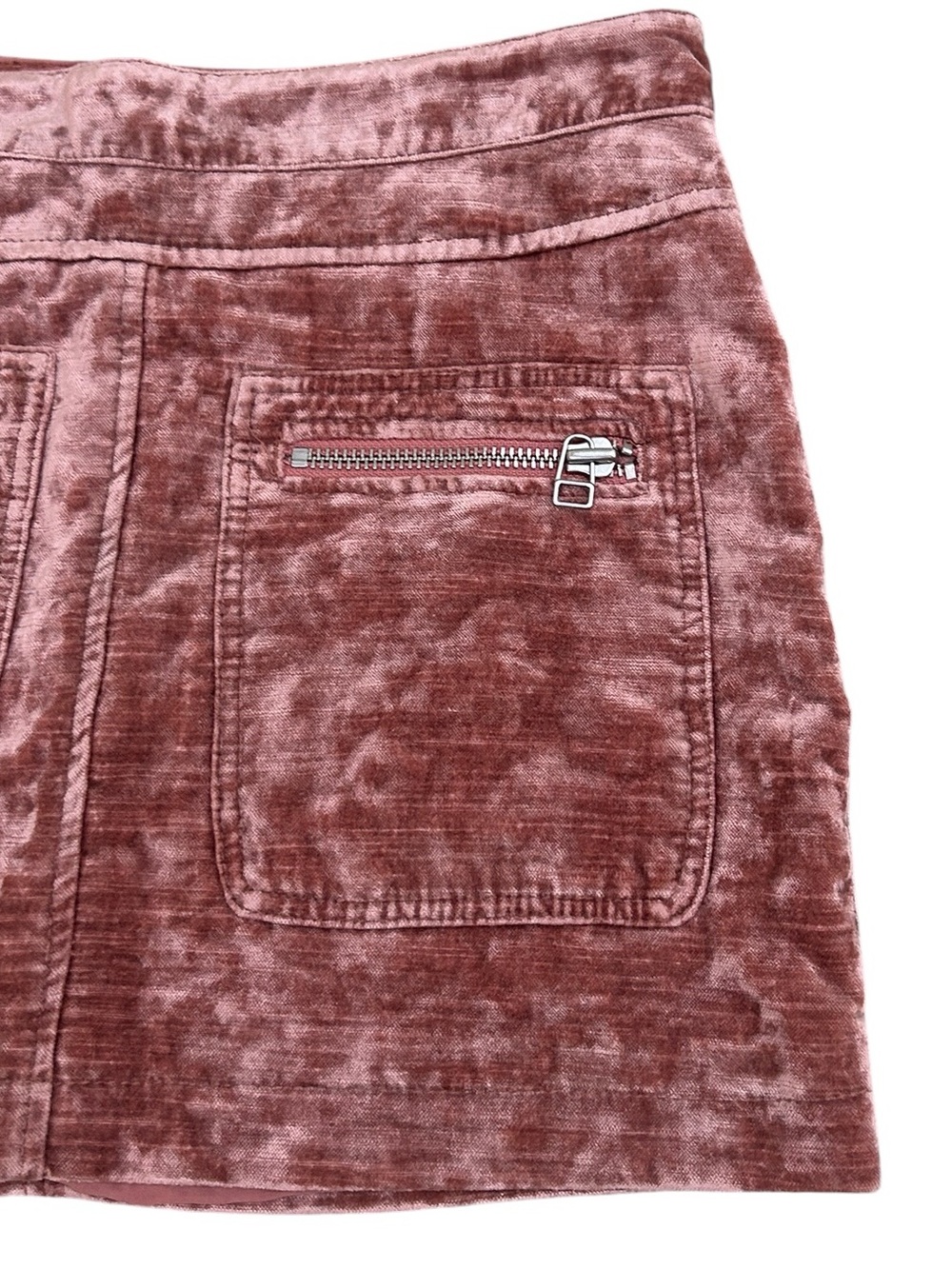 Free People dust to dust crushed Velvet Mini Skirt rose front zip pockets size 6 - Picture 6 of 8